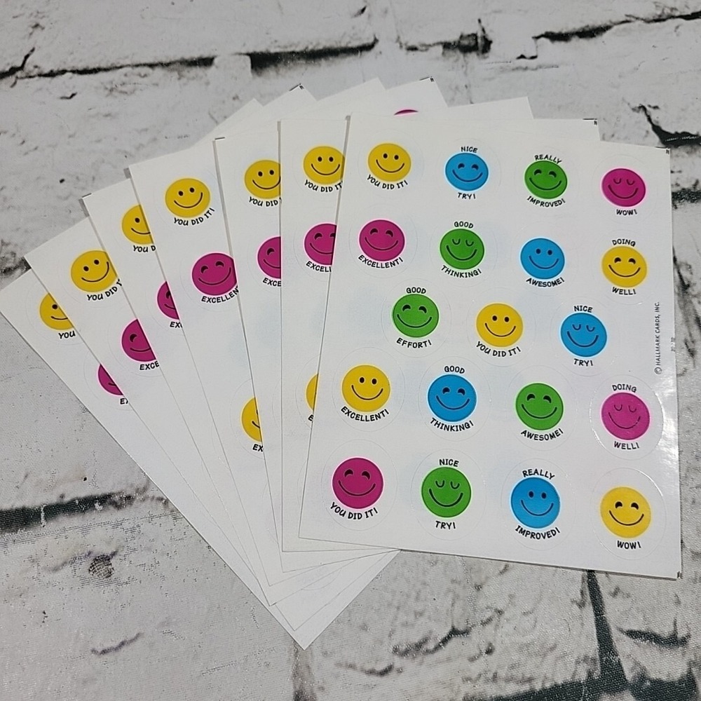 Vintage Hallmark Stickers Neon Happy Faces Lot Of 7 Sheets